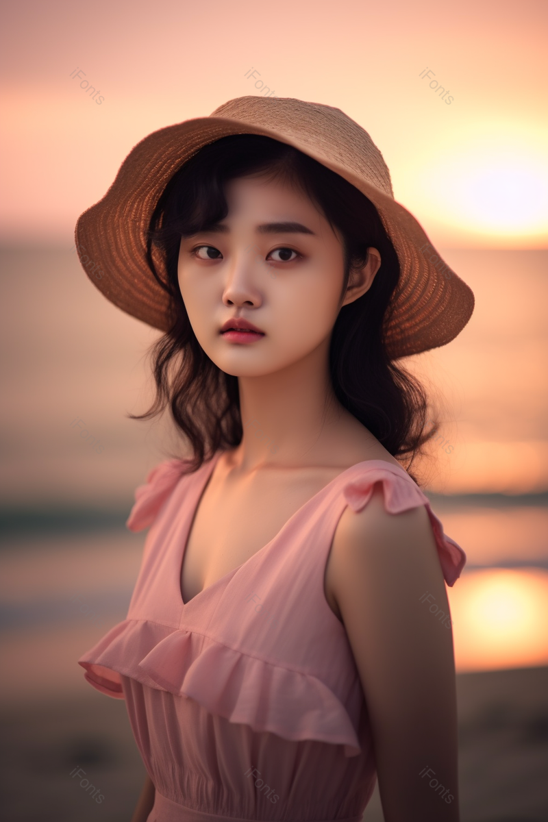海边穿着粉色连衣裙的女生拍摄,高清,摄影图,摄影图片,图片大全,摄影图免费下载